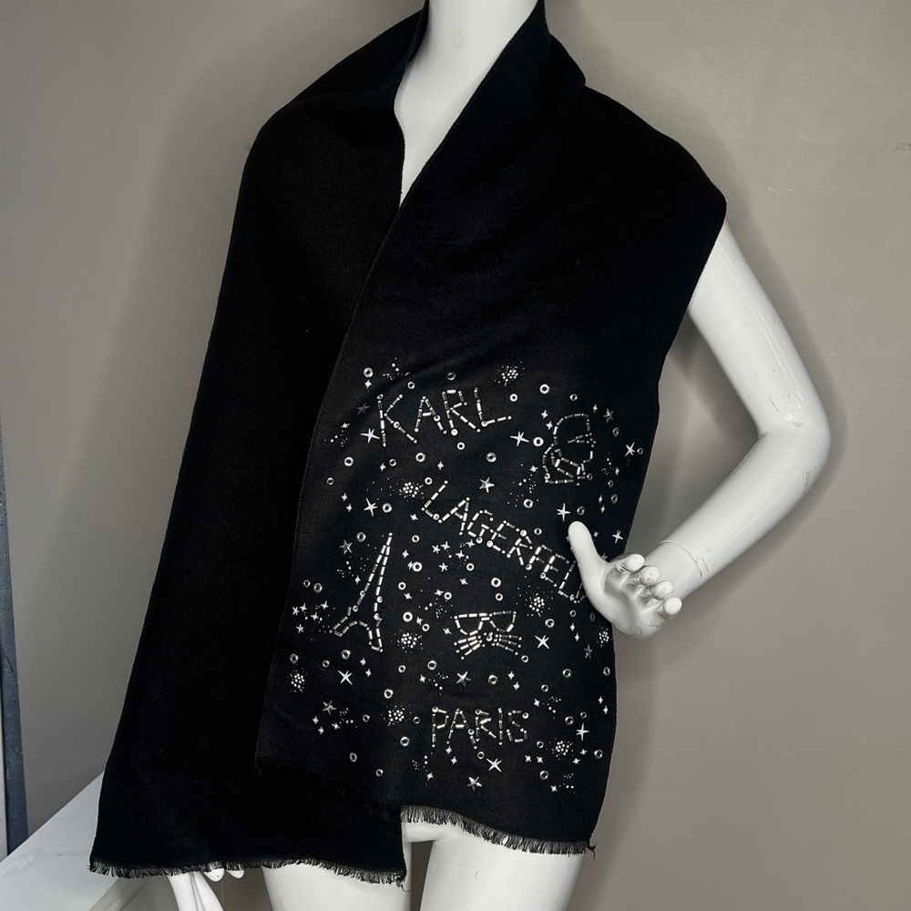 Karl Lagerfeld Paris Crystal Chrome Grommet Embellished Soft Wide Scarf Shawl